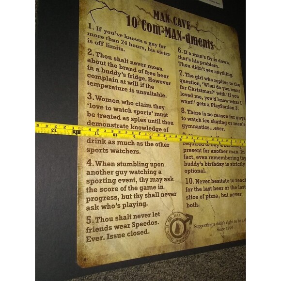 Man Cave 10 Com-MAN-dments Funny Tin Metal Sign Man Cave Garage Decor 12"x15" - Picture 2 of 3